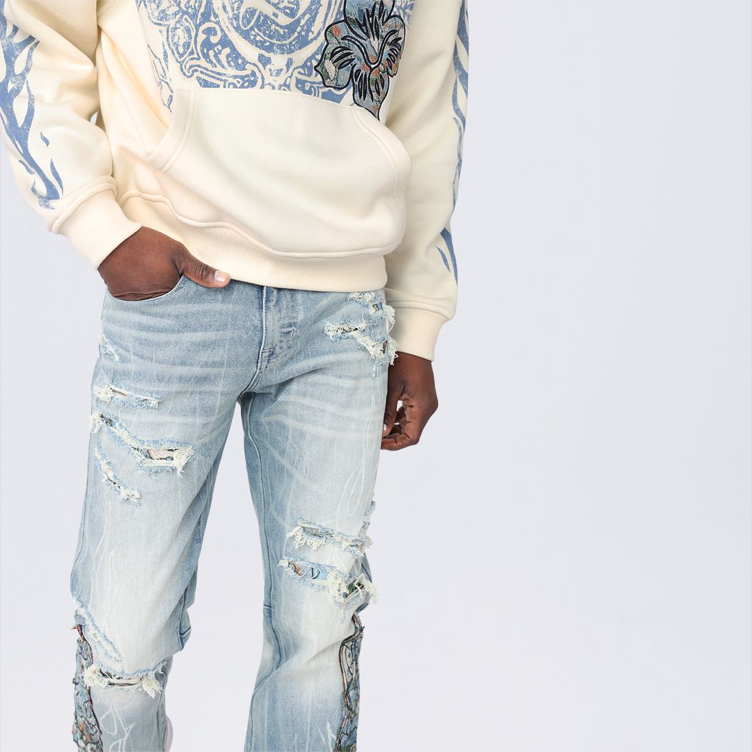 Long Slim Flame Tapestry Jeans