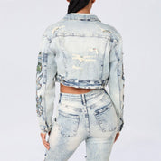 Cropped Tapestry Trucker Jean Jacket