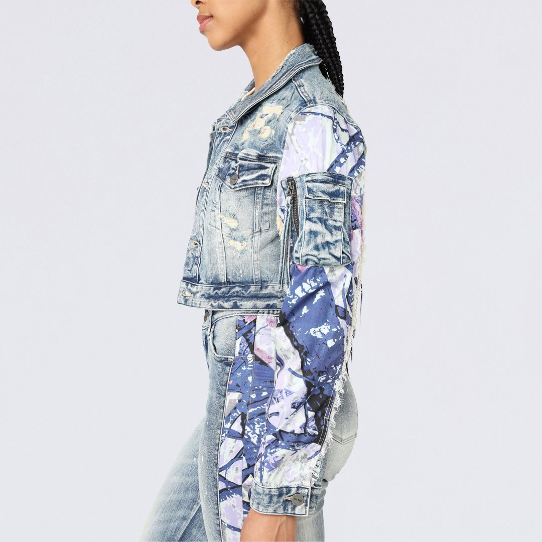 Cropped Mixed Media Jean Jacket