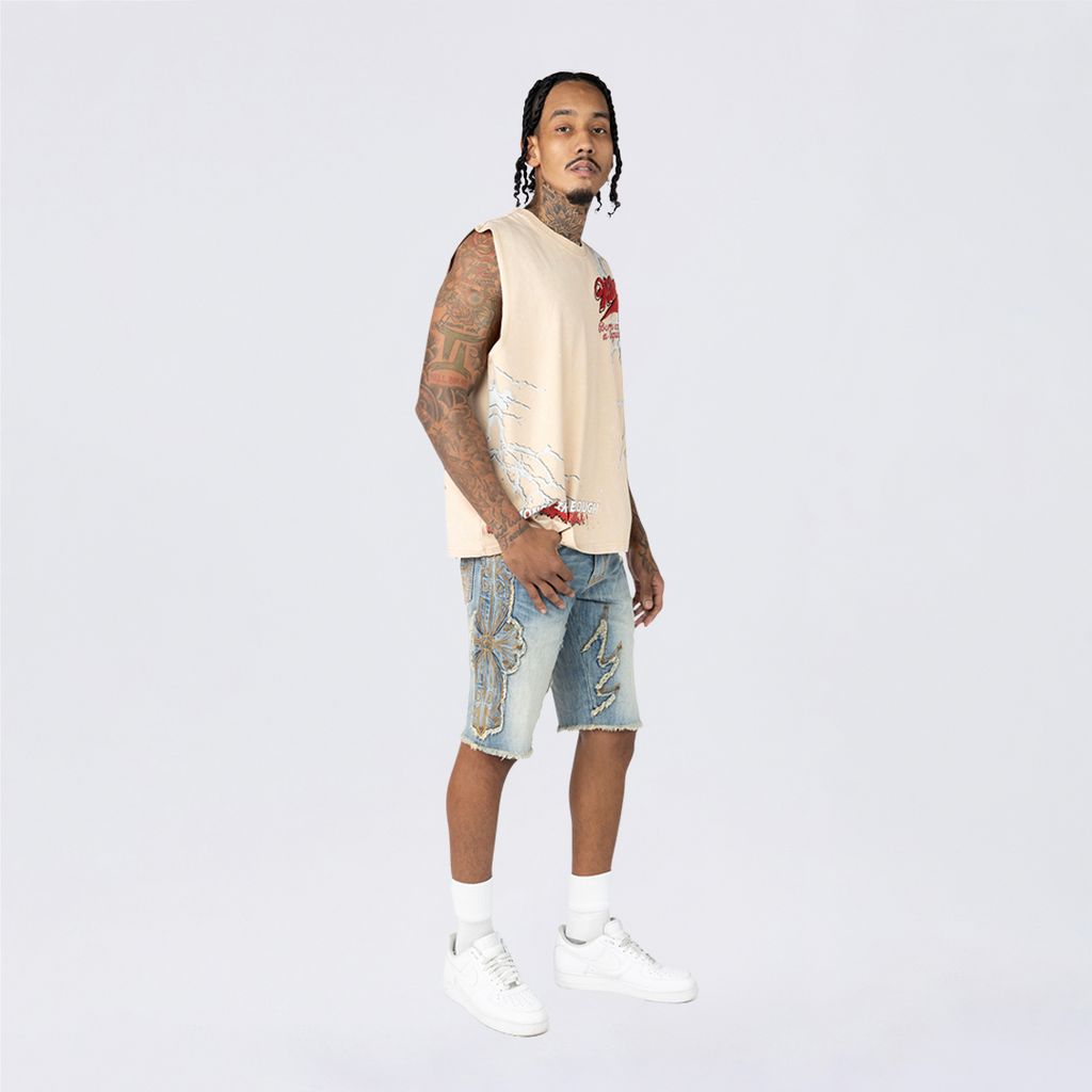 Dropped Shoulder Dystopia Rhinestone Killer Life Muscle T-Shirt