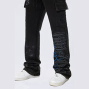 Smoke Rise Stacked Rhinestone Dystopia Fleece Pants - Black