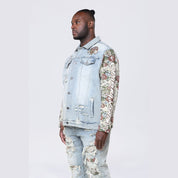 Smoke Rise Big and Tall Big and Tall - Tapestry Sleeve Denim Jacket - Seville Blue