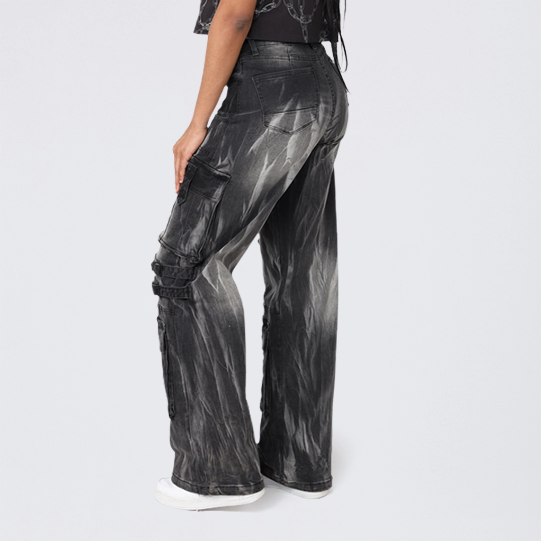 High Rise Wide Leg Multi Pocket Jeans