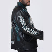 Smoke Rise Big and Tall Big and Tall - Vegan Leather Racing Jacket - Teal