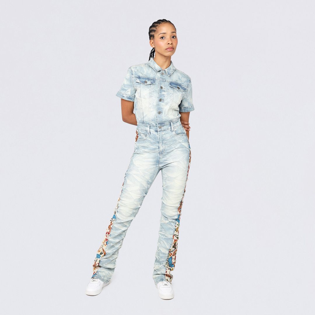 Boot Cut Tapestry Denim Jumpsuit