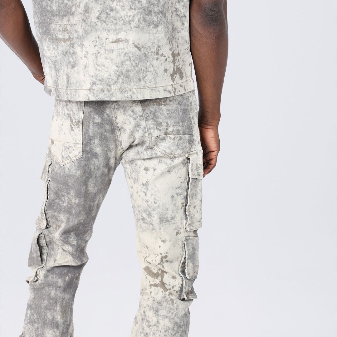 Straight Utility Splatter Print Twill Pants