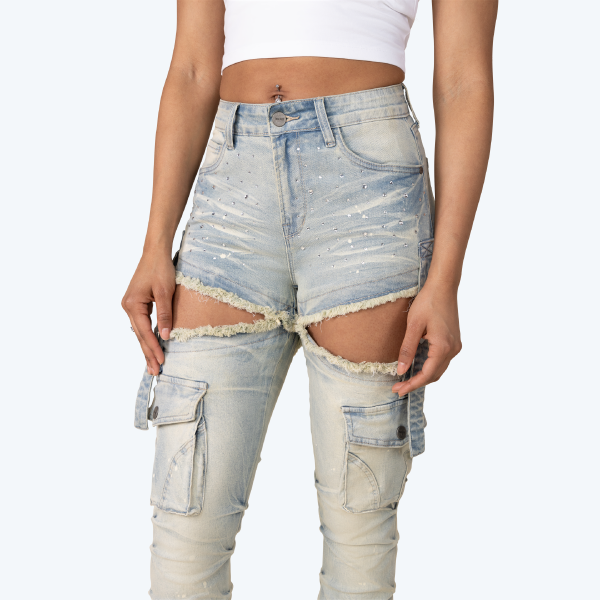 High Rise Stacked Cut Out Jeans - Seville Blue