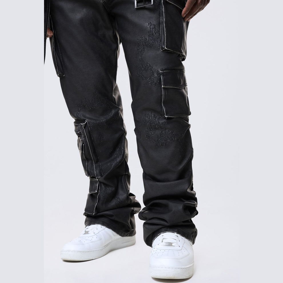 Smoke Rise Big and Tall Big and Tall - Stacked Utility Washed Vegan Leather Pants - Washed Black