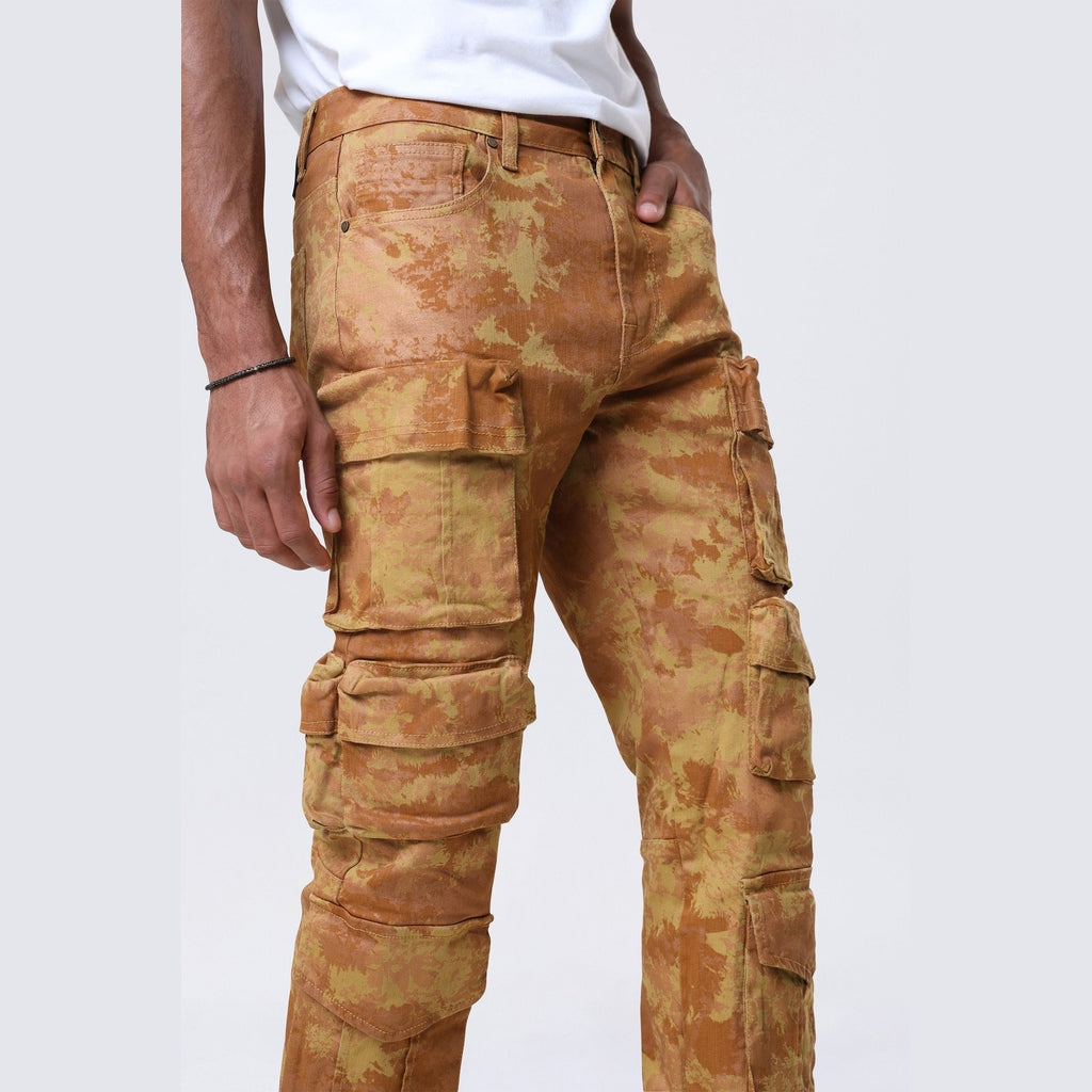 Smoke Rise Slim Utility Metallic Print Twill Pants - Mahogany