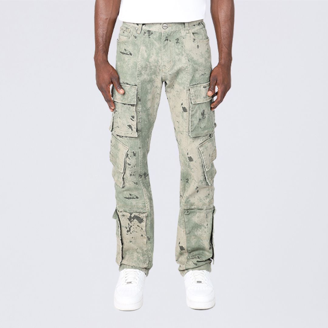 Straight Utility Splatter Print Twill Pants