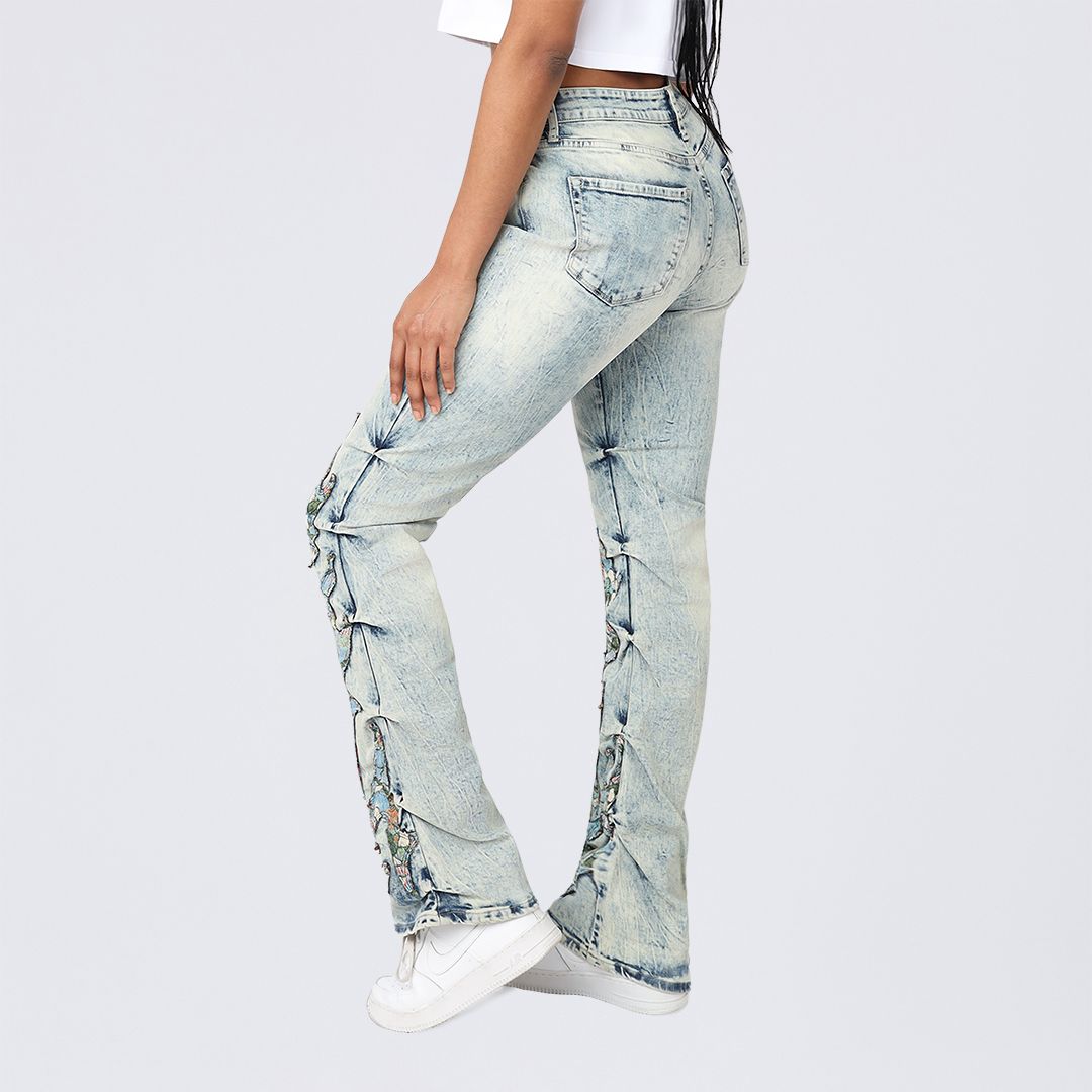 High Rise Bootcut Stacked Tapestry Jeans