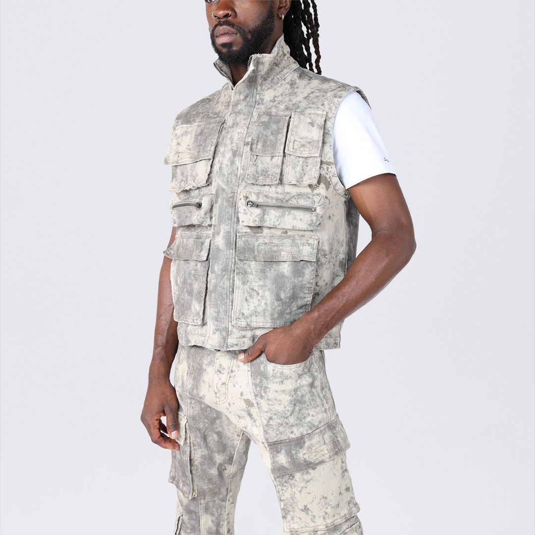 Splatter Print Twill Utility Vest