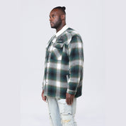 Smoke Rise Big and Tall Big and Tall - Vegan Leather Collar Plaid Shacket - Spruce