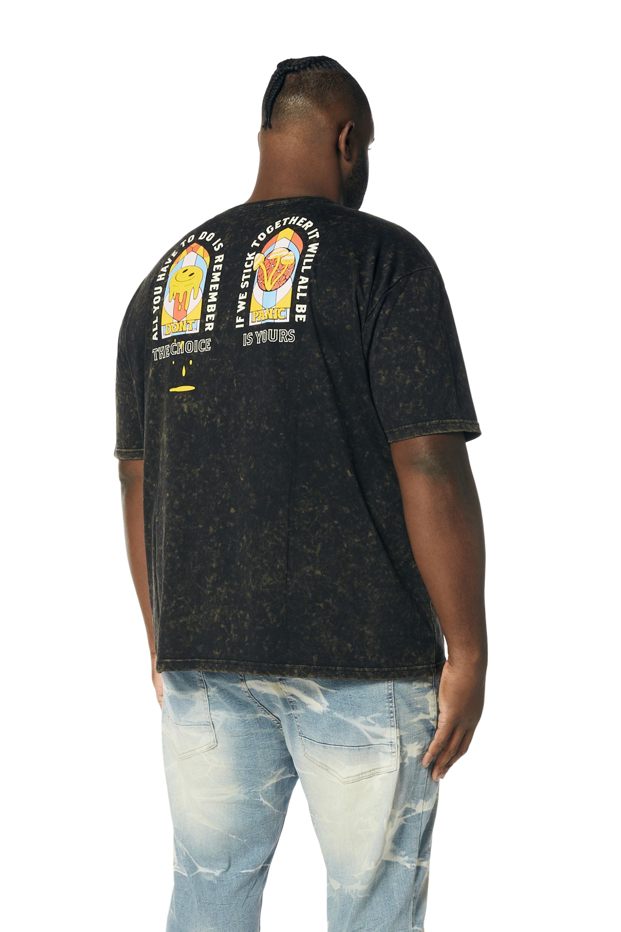 Big and Tall - Embroidered Patched & Graphic Printed T-Shirt - Black