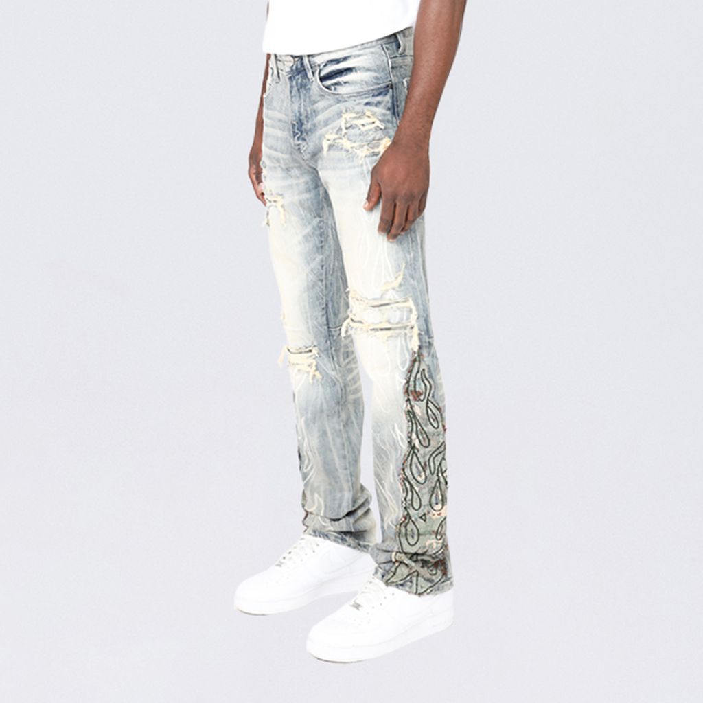 Long Slim Flame Tapestry Jeans