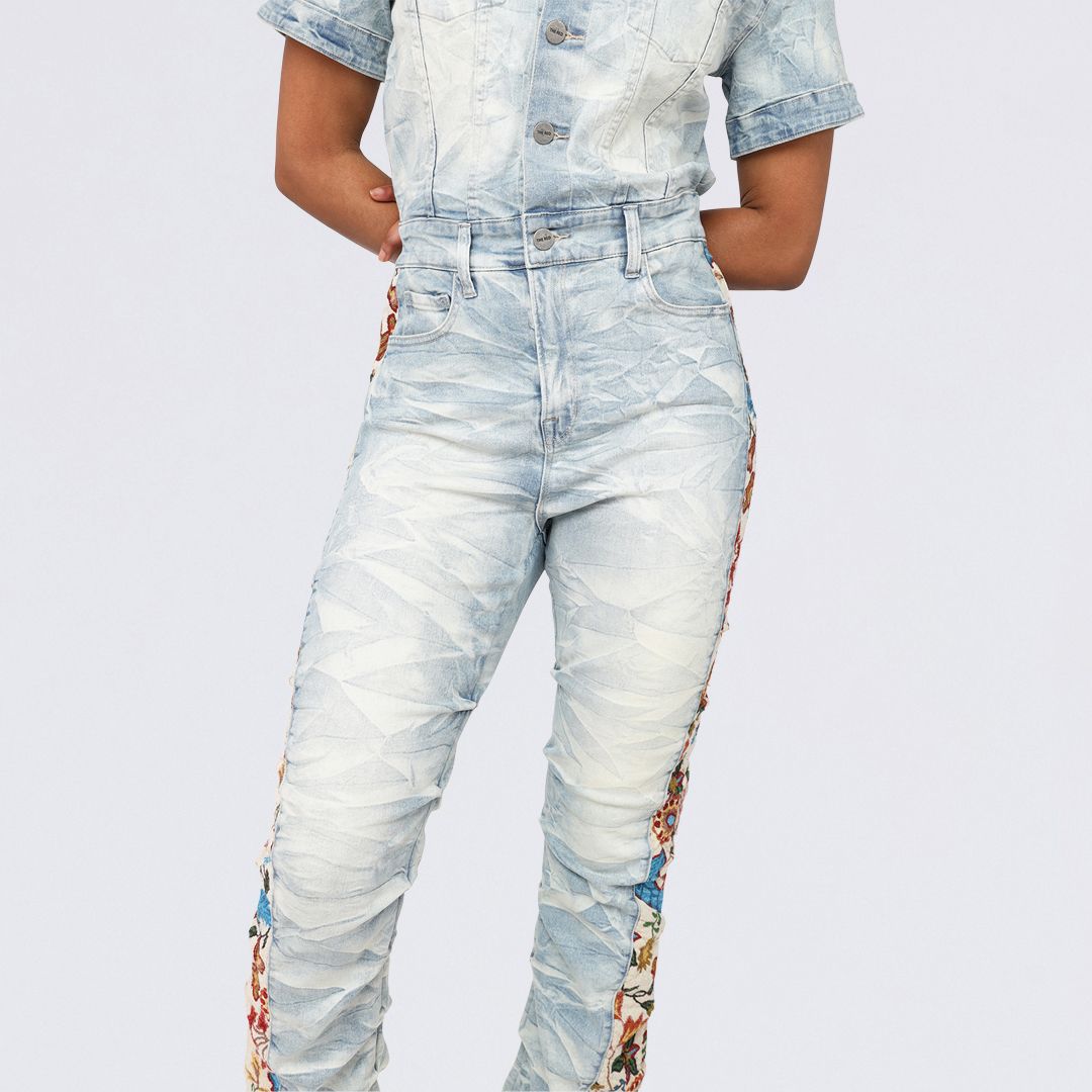 Boot Cut Tapestry Denim Jumpsuit