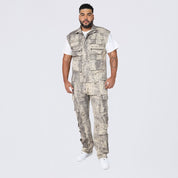 Big and Tall - Splatter Print Twill Utility Vest