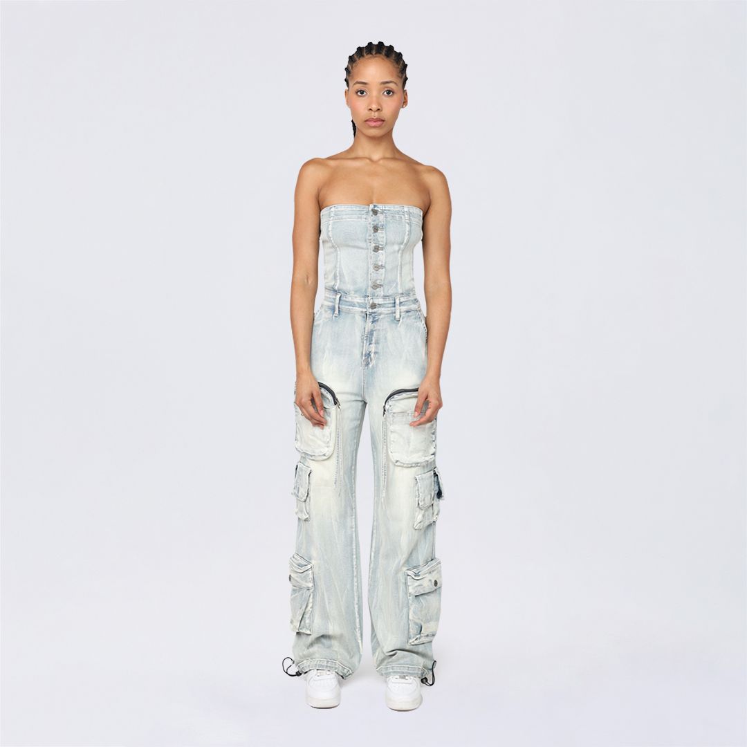 Tube Top Utility Denim Jumpsuit