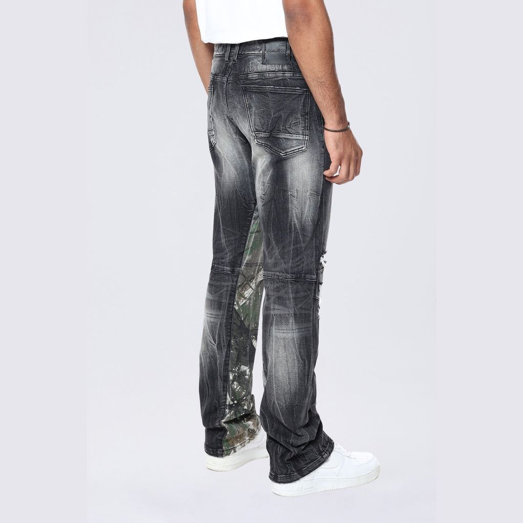 Smoke Rise Long Tapestry Insert Jeans - Moon Black