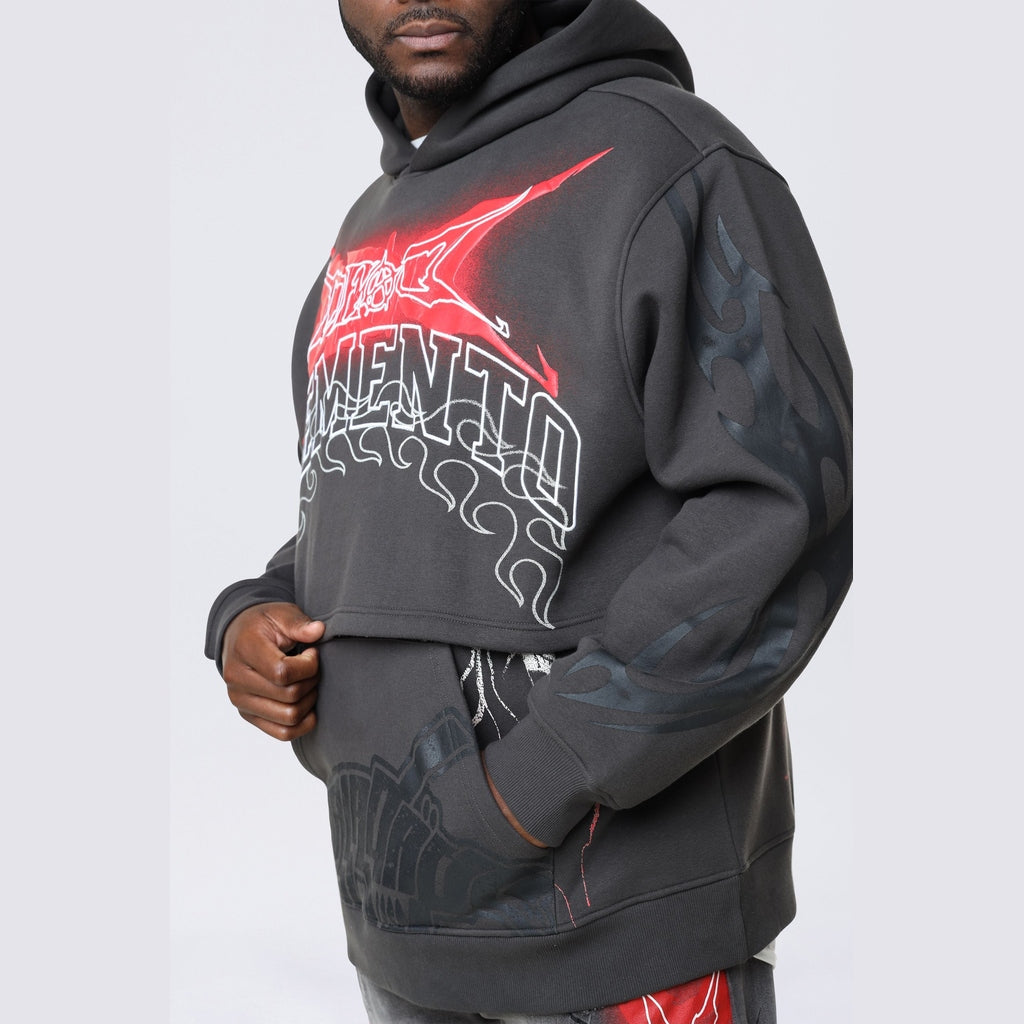 Smoke Rise Big and Tall Big and Tall - Dropped Shoulder 2-Fer Dystopian Hoodie - Graphite