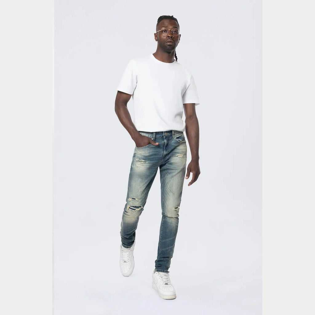 Smoke Rise Slim Tapered Vintage Washed Jeans - Village Blue