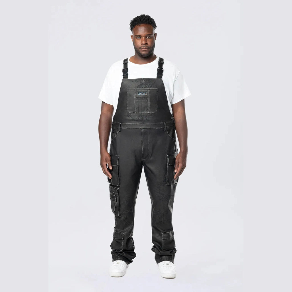 Smoke Rise Big and Tall Big and Tall - Stacked Vegan Leather Overalls - Washed Black