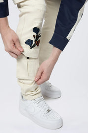 Slim Tapered Embroidered Cargo Twill Pants - Ecru