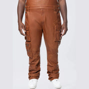 Smoke Rise Big and Tall Big and Tall - Stacked Vegan Leather Overalls - Washed Brown