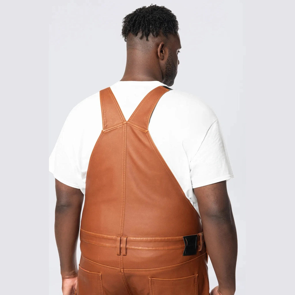 Smoke Rise Big and Tall Big and Tall - Stacked Vegan Leather Overalls - Washed Brown