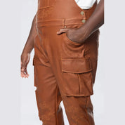 Smoke Rise Big and Tall Big and Tall - Stacked Vegan Leather Overalls - Washed Brown