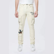 Smoke Rise Slim Tapered Embroidered Cargo Twill Pants - Ecru