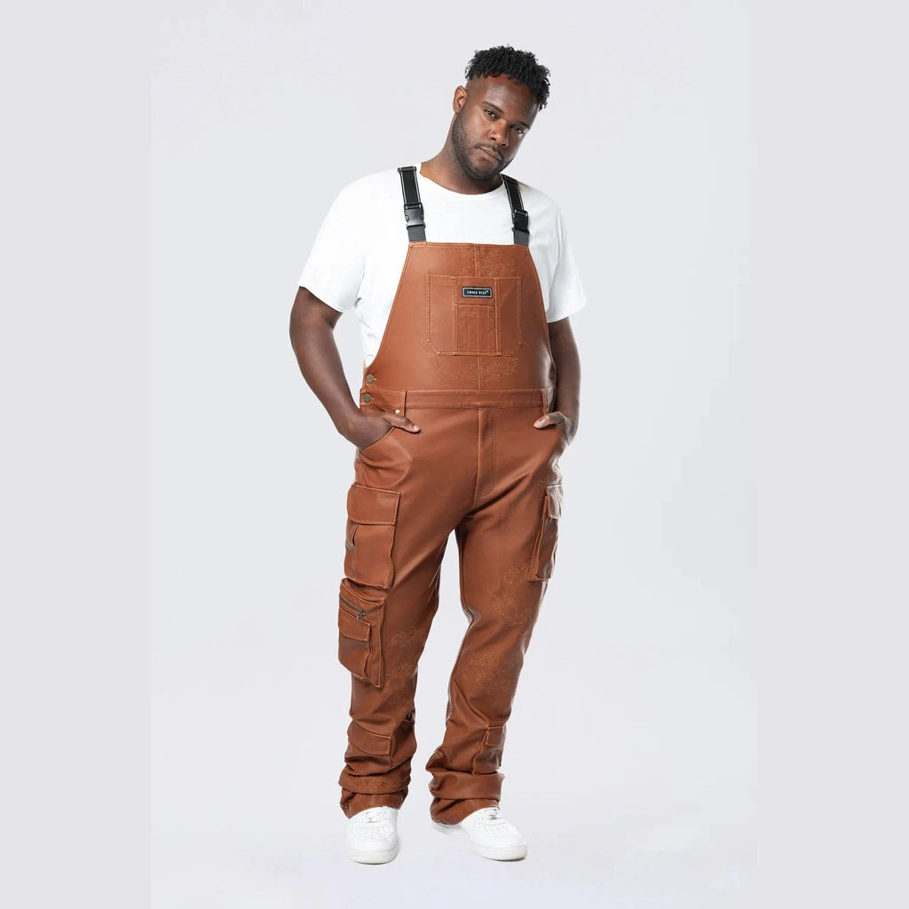 Smoke Rise Big and Tall Big and Tall - Stacked Vegan Leather Overalls - Washed Brown