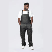 Smoke Rise Big and Tall Big and Tall - Stacked Vegan Leather Overalls - Washed Black