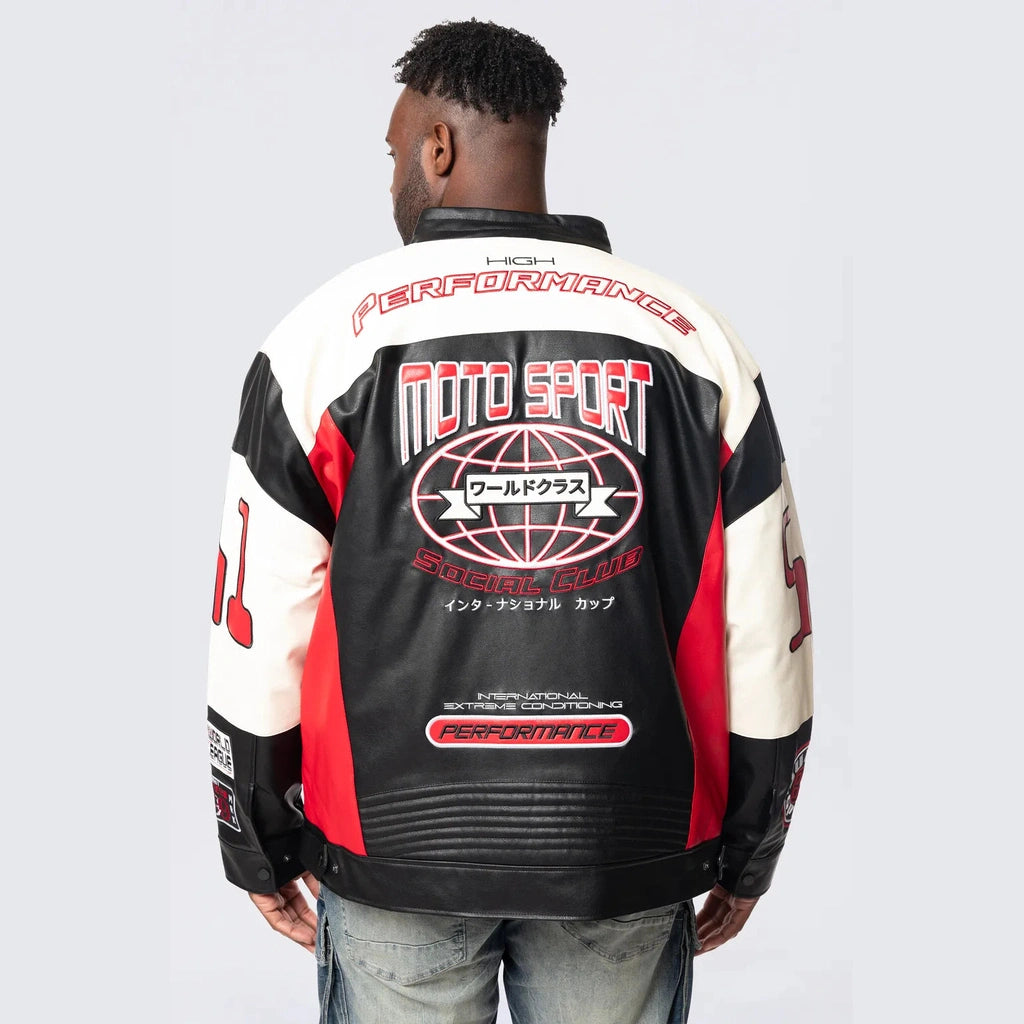 Smoke Rise Big and Tall Big and Tall - Vegan Leather Racing Jacket - Red