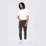 Smoke Rise Slim Tapered Embroidered Cargo Twill Pants - Bison