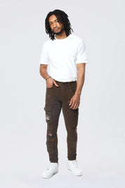 Slim Tapered Embroidered Cargo Twill Pants - Bison