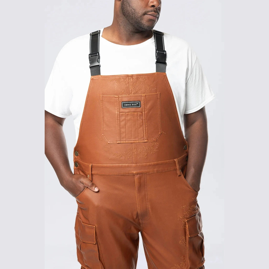 Smoke Rise Big and Tall Big and Tall - Stacked Vegan Leather Overalls - Washed Brown