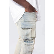 Smoke Rise Big and Tall Big and Tall - Stacked Utility Multi Pocket Cargo Jeans - Industrial Blue