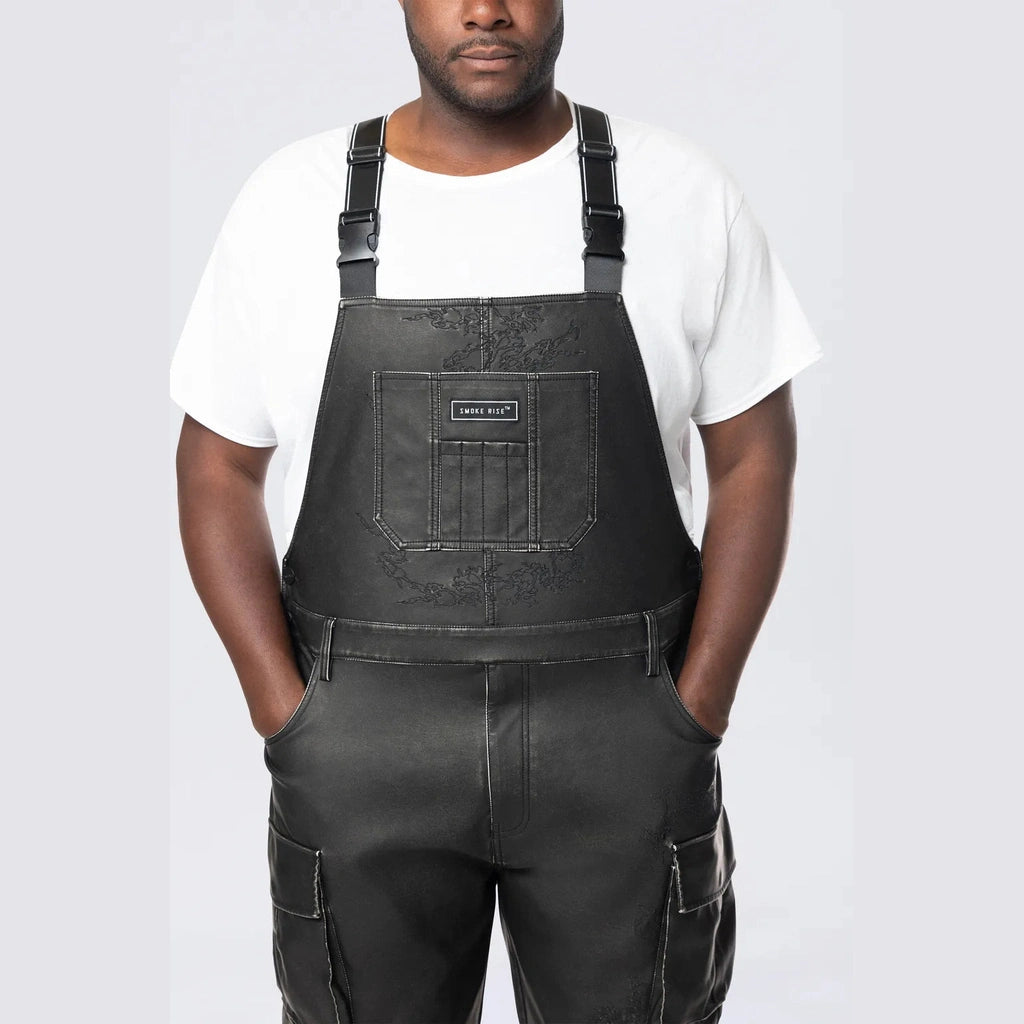 Smoke Rise Big and Tall Big and Tall - Stacked Vegan Leather Overalls - Washed Black