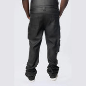 Smoke Rise Big and Tall Big and Tall - Stacked Vegan Leather Overalls - Washed Black