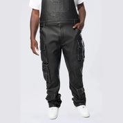 Smoke Rise Big and Tall Big and Tall - Stacked Vegan Leather Overalls - Washed Black