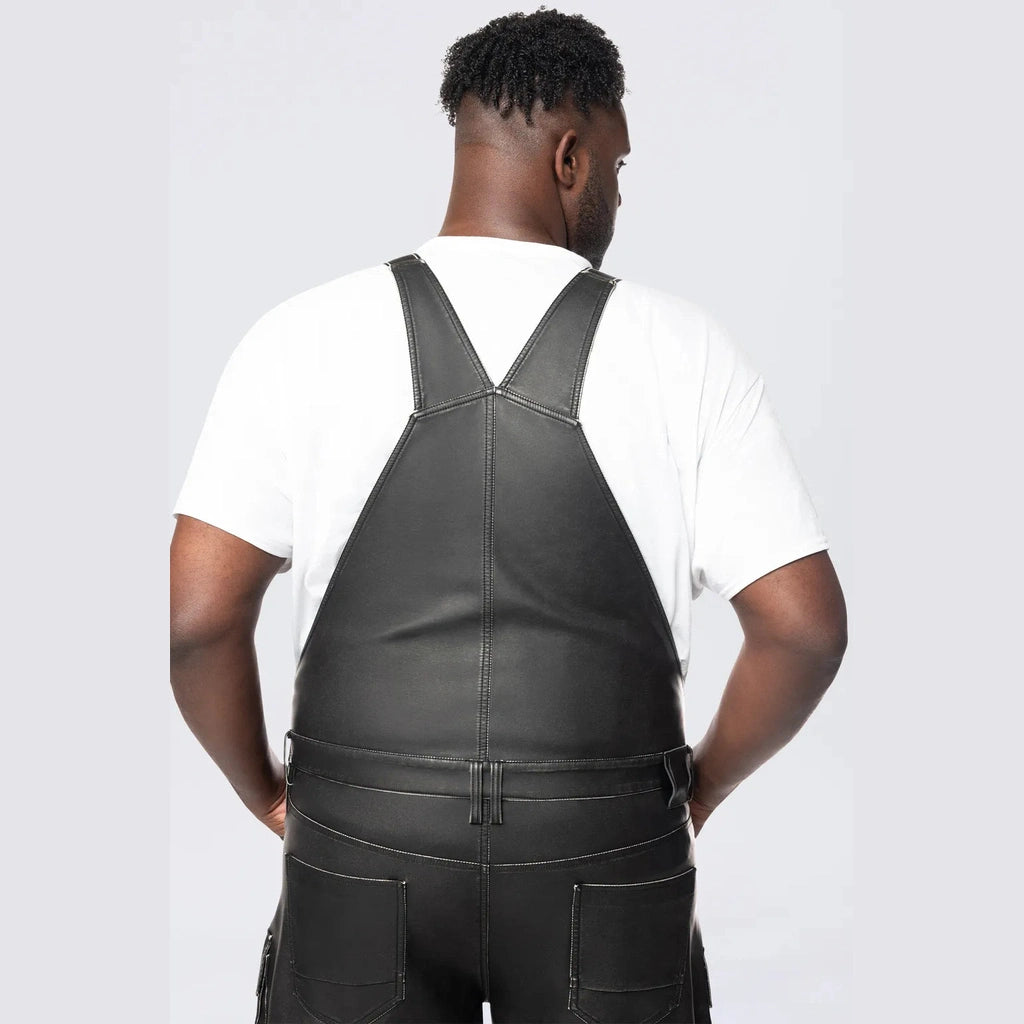 Smoke Rise Big and Tall Big and Tall - Stacked Vegan Leather Overalls - Washed Black