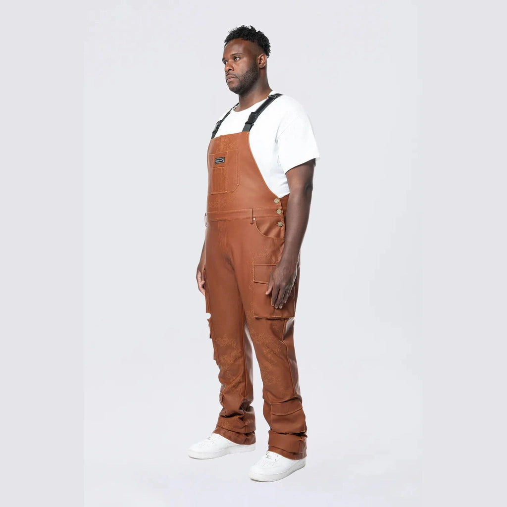 Smoke Rise Big and Tall Big and Tall - Stacked Vegan Leather Overalls - Washed Brown