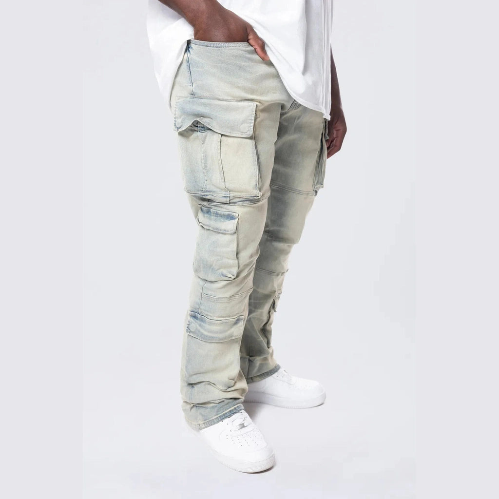 Smoke Rise Big and Tall Big and Tall - Stacked Utility Multi Pocket Cargo Jeans - Industrial Blue