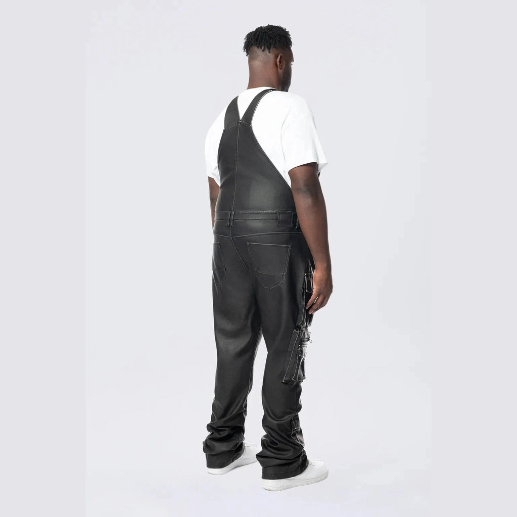 Smoke Rise Big and Tall Big and Tall - Stacked Vegan Leather Overalls - Washed Black