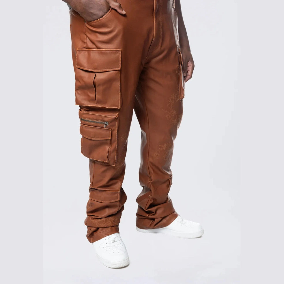 Smoke Rise Big and Tall Big and Tall - Stacked Vegan Leather Overalls - Washed Brown