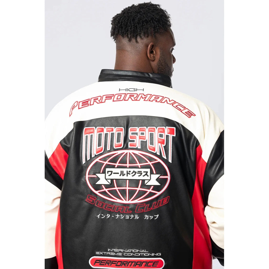 Smoke Rise Big and Tall Big and Tall - Vegan Leather Racing Jacket - Red