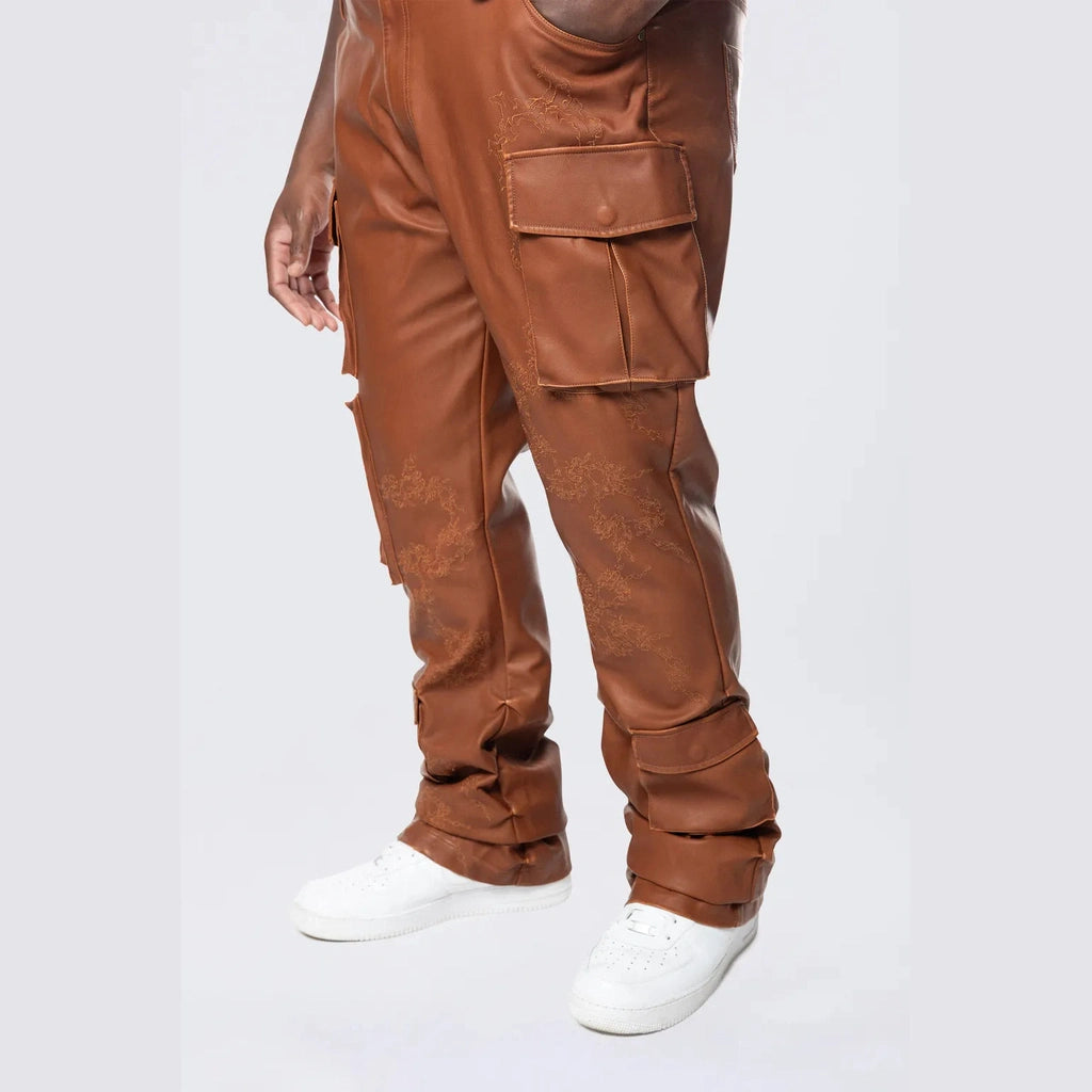 Smoke Rise Big and Tall Big and Tall - Stacked Vegan Leather Overalls - Washed Brown