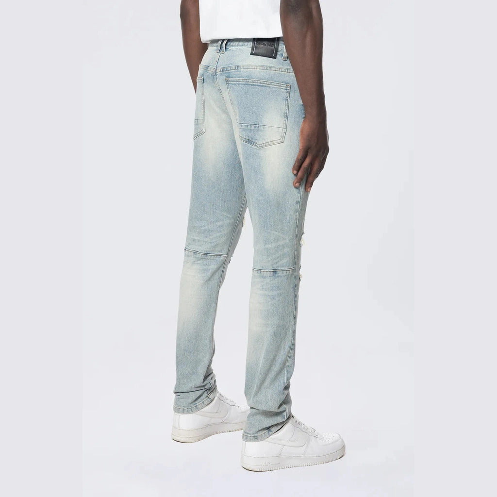 Smoke Rise Slim Tapered Rip & Repaired Colored Jeans - Natick Blue