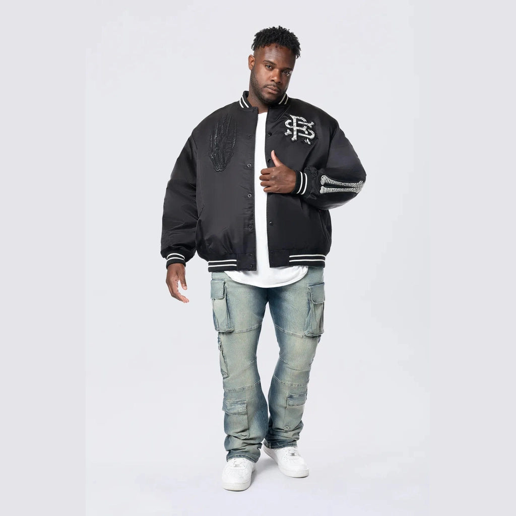 Smoke Rise Big and Tall Big and Tall - Satin Stadium Jacket - Black